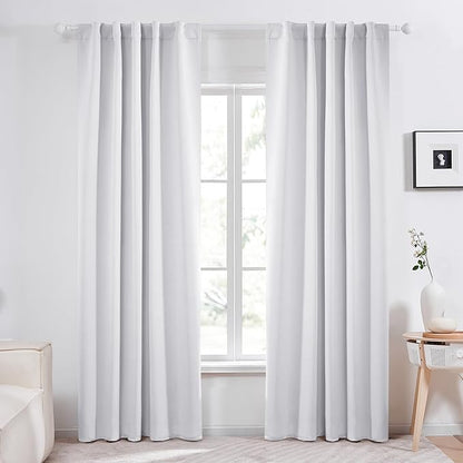 Deconovo Back Tab and Rod Pocket Blackout Curtains for Living Room Thermal Insulated Light Blocking Curtains 42Wx84L Inch Greyish White 2 Panels