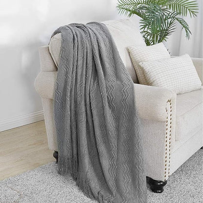 BOURINA Throw Blanket Textured Solid Soft Sofa Throw Couch Cover Knitted Decorative Blanket, 60 inch x 80 inch Dark Grey
