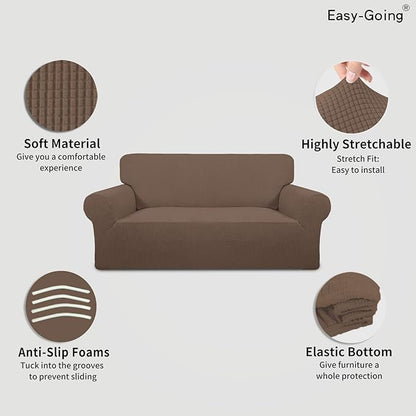 Easy-Going Stretch Oversized Loveseat Slipcover 1-Piece Sofa Cover Furniture Protector Couch Soft with Elastic Bottom for Kids Polyester Spandex Jacquard Fabric Small Checks Brown