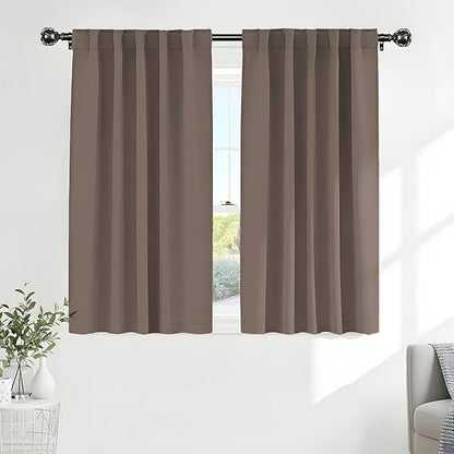 PONY DANCE Thermal Blackout Curtains - Short Length Curtain Draperies Thermal Insulated Drapes Panels with Back Tab Light Block for Bedroom Bathroom, 52 W x 54 L, Mocha, 2 PCs