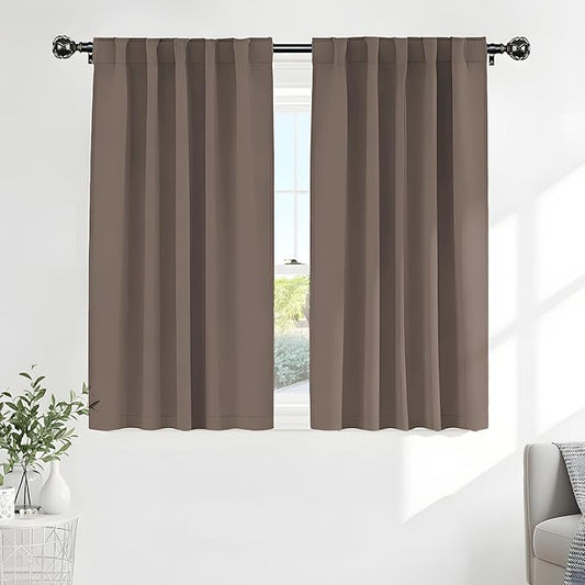 PONY DANCE Blackout Curtains Drapes - Home Decoration Light Blocking Thermal Insulated Window Back Tab/Rod Pocket Curtain Panels Privacy Protect for Bedroom, W 42 in by L 54 in, Mocha, Set of 2