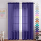 OVZME 2 Pieces Sheer Curtains 96 Length Window Treatments, Voile Drapes Light Airy Window Decor for Patio Door Living Room Bedroom, Each W42 X L96 inches, Purple