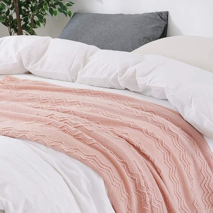 BOURINA Pink Throw Blanket 50x60 Inches Throw Textured Solid Soft Sofa Throw Couch Cover Knitted Decorative Blanket