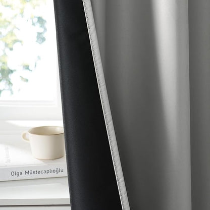 RYB HOME 100% Blackout Short Curtains for Small Window, Thermal Insulated Total Room Darkening Noise Reducing Curtains for Kitchen Bathroom Basement, 52 inches Wide by 36 inches Long, Silver Grey