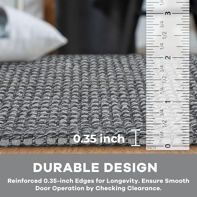 KOZYFLY Long Runners for Hallways 2x12 ft Washable Kitchen Runner Non Slip Rubber Backed Hallway Rugs Cotton Entryway Runner Rug Floor Carpet for Indoor Hall, Backdoor, Kitchen, Grey/Dark Grey