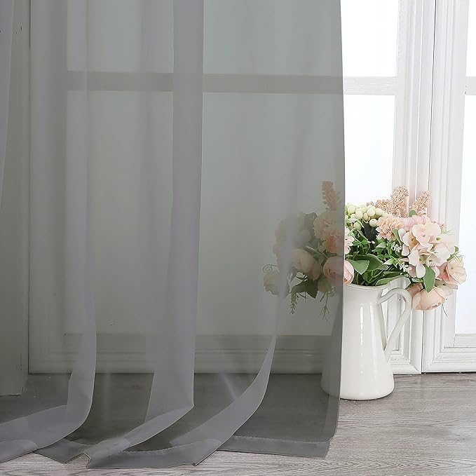 Chyhomenyc Charcoal Grey Sheer Scarf Valances for Windows 216 Inch Extra Long, Window Scarf Drapes Rod Pocket Backdrop for Wedding Arch Draping/Party/Canopy Bed/Living Room, 2PC, 18 Feet Length