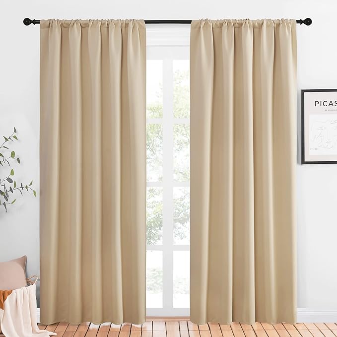 NICETOWN Room Darkening Curtains for Bedroom - Home Decoration Privacy Protection Thermal Insulated Solid Drapes/Draperies for Large Window (Biscotti Beige, Set of 2, 52 x 84 inches)