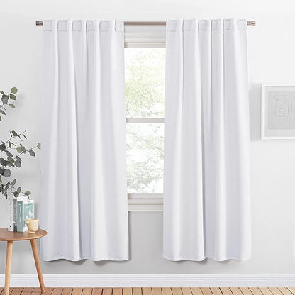 PONY DANCE 50% Blackout Window Curtain Panels - 42 W x 72 L Pure White Light Filtering Bedroom Drapes Blinds Back Tab & Rod Pocket Window Treatments Energy Saving for Living Room, 2 Pieces