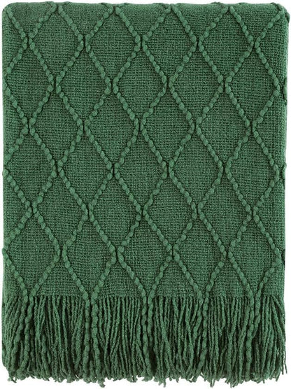 BOURINA Green Throw Blanket 50 x90 Inches Throw Textured Solid Soft Sofa Throw Bed Runner Couch Cover Knitted Decorative Blanket Bed Runner