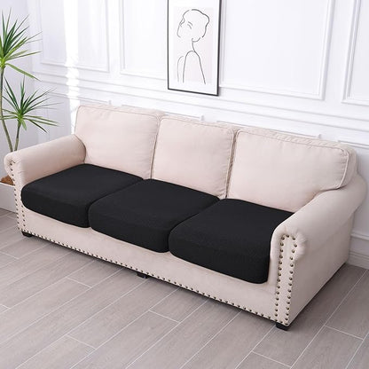 hyha Waterproof Couch Cushion Covers for Pets, Non Slip Sofa Seat Cover for Dogs Washable, Soft Thick Stretch Jacquard Fabric, Sofa Slipcovers with Elastic Bottom (3 Pieces, Black)