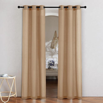 NICETOWN Camel Linen Doorway Curtains 80 inches Long, Grommet Thick Linen Weave Semi Sheer Window Treatments Privacy Assured with Light Filtering for Bedroom/Side Door, W34 x L80