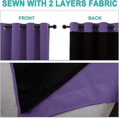NICETOWN Total Shade Curtains and Draperies, Heavy-Duty Full Light Shading Drapes with Black Liner Backing for Villa/Hall/Dorm Window(Lilac Purple, Package of 2, 70 inches Wide x 95 inches Long)