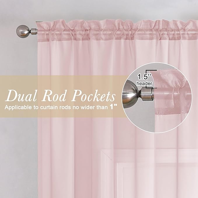 Lecloud Blush Pink Sheer Curtains 78 Inches Long 2 Panels, Modern Airy Voile Solid Curtains, Transparent Aesthetic Windows Decor Drape with Rod Pocket for Bedroom Living Room, Each 42" W x 78" L