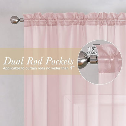 Lecloud Blush Pink Sheer Curtains 78 Inches Long 2 Panels, Modern Airy Voile Solid Curtains, Transparent Aesthetic Windows Decor Drape with Rod Pocket for Bedroom Living Room, Each 42" W x 78" L