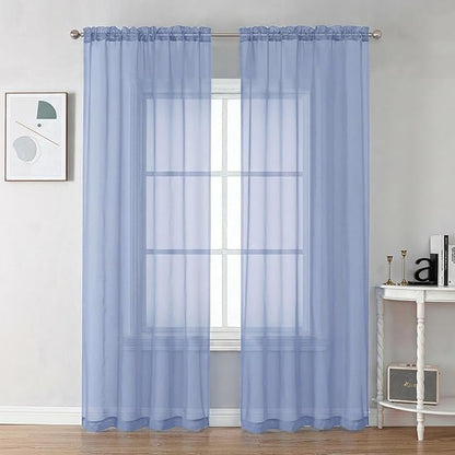 Chyhomenyc Sheer Curtains 84 Inches Long 2 Panels Set - Light Filtering Soft Airy Window Curtains, Rod Pocket for Living Room Bedroom Window Drapes, 42Wx84L Inch, Denim Blue