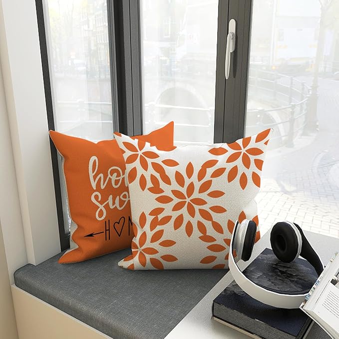 YCOLL Fall Pillow Covers 18x18 Set of 4, Modern Sofa Throw Pillow Cover for Fall Decor, Decorative Outdoor Linen Fabric Pillow Case for Couch Bed Car, Orange
