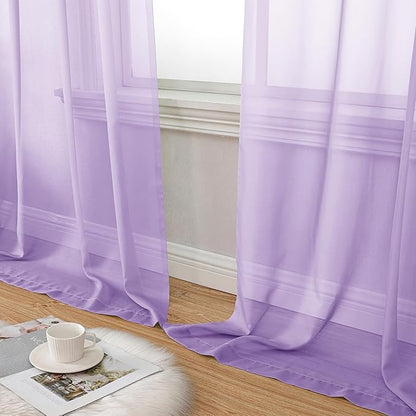 Aiyufeng Light Purple Sheer Curtain Panels Pair Sold 72 Inch Length, Light Filtering Window Curtain Drapes Treatment for Kitchen, Bedroom/Children Room, Voile Top Dual Rod Pocket, 2 Pack of 42 x 72"