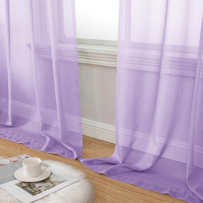 Aiyufeng Light Purple Sheer Curtain Panels Pair Sold 45 Inch Length, Light Filtering Window Curtain Drapes Treatment for Kitchen, Bedroom/Children Room, Voile Top Dual Rod Pocket, 2 Pack of 42 x 45"
