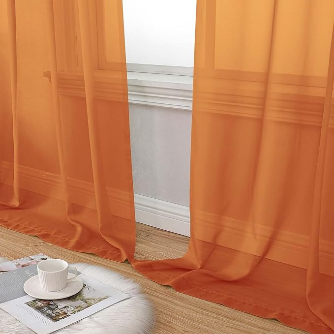 Sheer Orange Curtains for Bedroom Living Room 90 Inches Long 2 Panels Set, Soft Airy Light Filtering Sheer Window Treatments, Modern Rod Pocket Curtains Drapes, Each 42" Wx90 L Inch