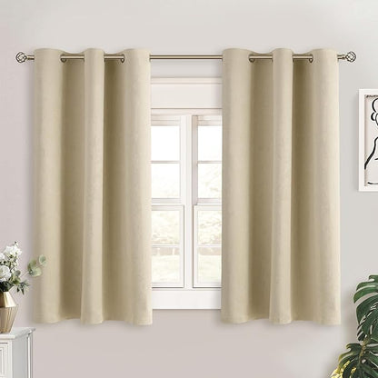 BGment Beige Short Curtains for Kitchen Window, Room Darkening Curtains 45 Inch Length Thermal Insulated Drapes for Small Bedroom, Set of 2 Panels, 38 x 45 Inch