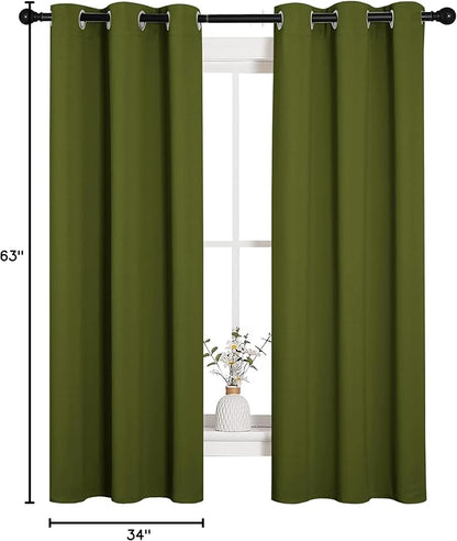 NICETOWN Kitchen Curtain Panels Blackout Draperies, Thermal Insulated Solid Grommet Blackout Curtains/Drapes for Christmas Window Decoration (1 Pair, 34 by 63 inches, Olive Green)