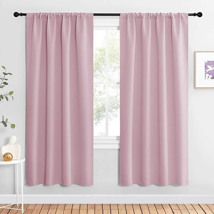 NICETOWN Blackout Curtains for Living Curtains, Baby Pink, 2 Panels, 42 by 72, Room Darkening Window Curtain Panels, Easy-Care Solid Thermal Insulated Draperies/Drapes for Daughter Room