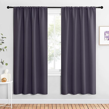 NICETOWN Blackout Curtains for Living Curtains, Greyish Purple, 2 Panels, 42 by 72, Room Darkening Window Curtain Panels, Easy-Care Solid Thermal Insulated Draperies/Drapes for Daughter Room