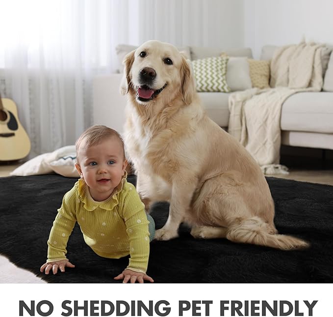 5x8 Ft Extra Large Shag Rugs for Living Room, Ultra Soft Fluffy Furry Area Rugs for Bedroom Indoor Floor, Aesthetic Carpet for Kids Home Decor (Black)