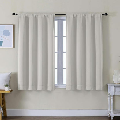 Simplebrand Ava Natural Short Blackout Curtains for Bedroom 45 Inches Long 2 Panels Set, Solid Thermal Insulated, Energy Saving Window Treatment Curtains Blackout Drapes, W40 x L45 Inch, Natural