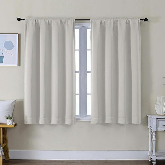 Simplebrand Ava Natural Short Blackout Curtains for Bedroom 45 Inches Long 2 Panels Set, Solid Thermal Insulated, Energy Saving Window Treatment Curtains Blackout Drapes, W40 x L45 Inch, Natural