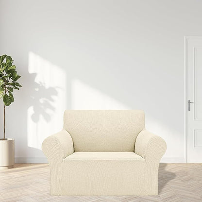 Cupuamon 2026 New Stretch Chair Sofa Slipcovers Couch Cover for 1 Seater Furniture Protector Sofa Covers with Elastic Bottom Jacquard Fabric Small Checks for Pets, Kids - Beige