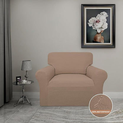Easy-Going 100% Waterproof Oversized Chair Couch Cover, Dual Waterproof Sofa Cover, Stretch Jacquard Sofa Slipcover, Leakproof Furniture Protector for Kids, Pets, Dog and Cat, Camel