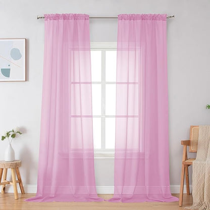 Simplebrand Pink Sheer Curtains 96 Inches Long, Light Filtering Rod Pocket Solid Color Window Sheer Curtain Panels, Elegant Curtains & Drapes for Living Room, Bedroom 2 Panels (Pink, 42" W x 96" L)