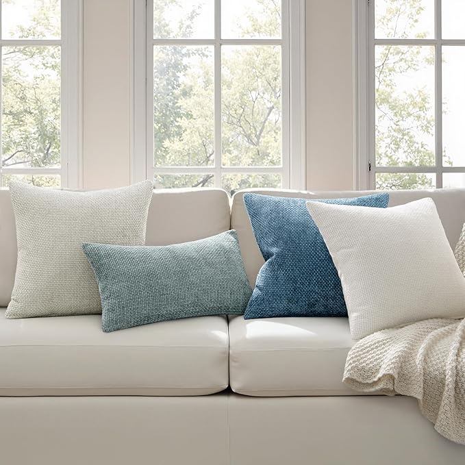 MIULEE Pack of 2 Couch Throw Pillow Covers 18x18 Inch Coastal Blue Modern Boho Accent Decorative Pillow Covers Soft Chenille Farmhouse Cushion Covers for Home Decor Bed Sofa Living Room