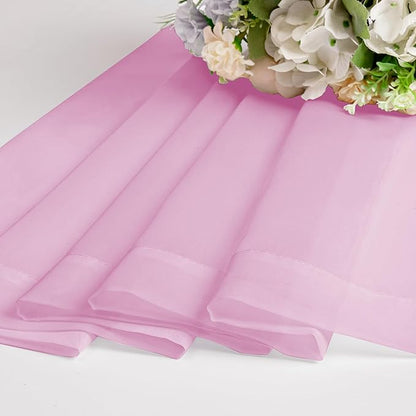 Chyhomenyc Pink Sheer Valances for Windows - Light Filtering Small Kitchen Curtains, Rod Pocket Short Top Window Treatment Decor for Living Room Bathroom Basement, 42Wx16L inches, 2 Panels