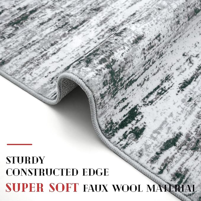 Lansny Modern Abstract Runner Rug 2.6x8, Black Grey White Washable Kitchen Runner Non-Slip Soft Hallway Rug Runner Thin Print Faux Wool Carpet for Entryway Bedroom Laundry Room Indoor Home Decor