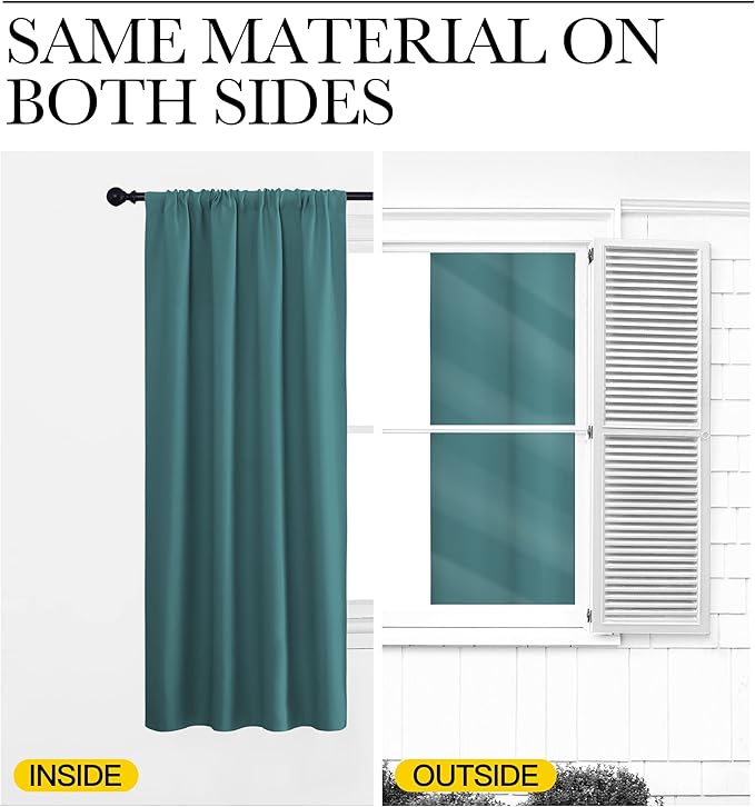NICETOWN Kitchen Curtains, Sea Teal, 34" x 40", Set of 2, Short Blackout Curtains & Drapes, Thermal Insulated Rod Pocket Window Treatment Draperies for Nursery