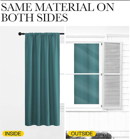 NICETOWN Kitchen Curtains, Sea Teal, 34" x 40", Set of 2, Short Blackout Curtains & Drapes, Thermal Insulated Rod Pocket Window Treatment Draperies for Nursery