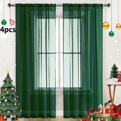 SpaceDresser Foliage Green Sheer Curtains 4 Panels Rod Pocket Semi-Sheer Curtain 108 Inches Long Light Filtering Voile Window Drapes for Bedroom Living Room Kitchen, Each 52W x 108L