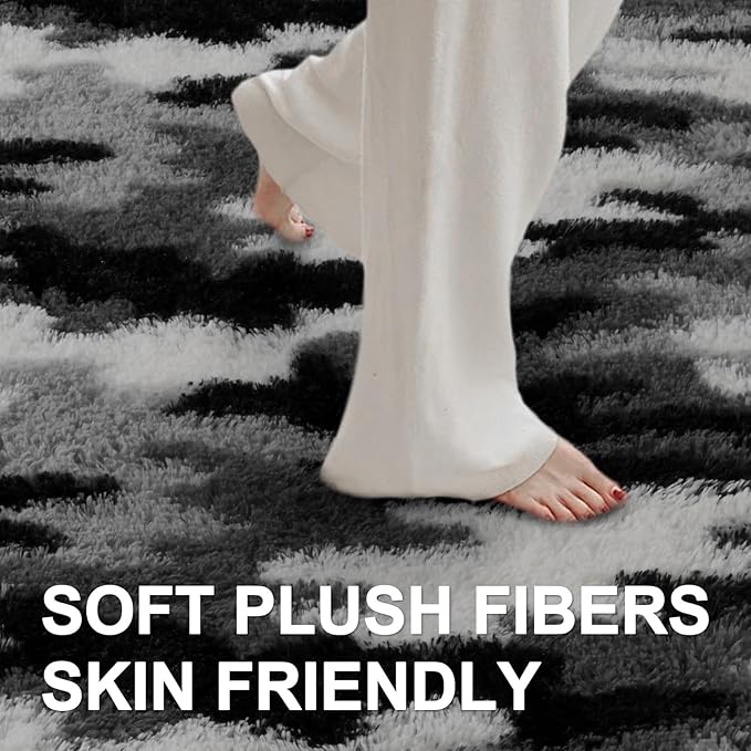 6x9 Ft Large Shag Rugs for Living Room Decor, Tie-Dyed Ultra Soft Fluffy Furry Area Rugs for Bedroom Indoor Floor, Aesthetic Carpet for Kids Home (Grey)