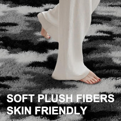 6x9 Ft Large Shag Rugs for Living Room Decor, Tie-Dyed Ultra Soft Fluffy Furry Area Rugs for Bedroom Indoor Floor, Aesthetic Carpet for Kids Home (Grey)