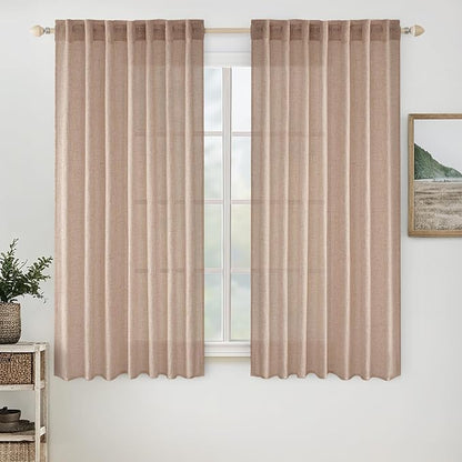 MIULEE Natural Beige Linen Curtains 54 Inch Length 2 Panels for Bedroom Living Room, Soft Linen Textured Window Drapes Semi Sheer Light Filtering Back Tab Rod Pocket Farmhouse Burlap Look Decor