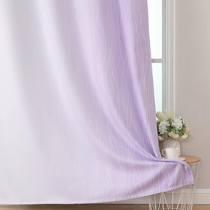 Estelar Textiler Lilac and Greyish White Blackout Curtains & Drapes for Bedroom, Thermal Insulated Ombre Blackout Drapes, Room Darkening Energy Saving Curtains for Living Room, 42Wx63L, 2 Panels