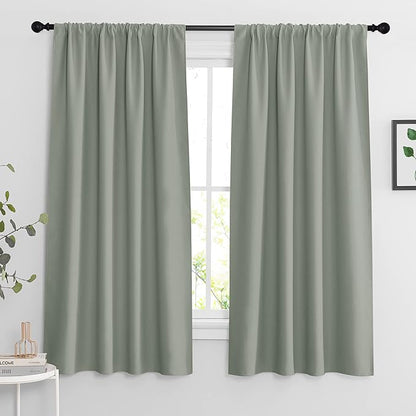 RYB HOME Blackout Curtains for Bedroom Living Room 72 inches Long, Thermal Insulated Privacy Rod Pocket Drapes for Nursery Office Home Theater, Width 42 by Length 72, Greyish Green, 2 Panels