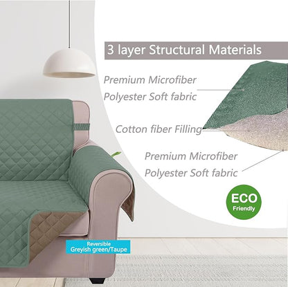 U-NICE HOME Large Sofa Cover Reversible Couch Cover for Dogs with Elastic Straps Water Resistant Furniture Protector for Pets Couch Cover for 4 Cushion Couch (Oversized Sofa, Greyish Green/Taupe)
