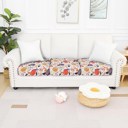 Smiry Printed Couch Cushion Covers, Stretch Soft Couch Covers for Sofa, Washable Non-Slip Sofa Slipcover Furniture Protector for Indoor and Outdoor (3 Pack, Orange)