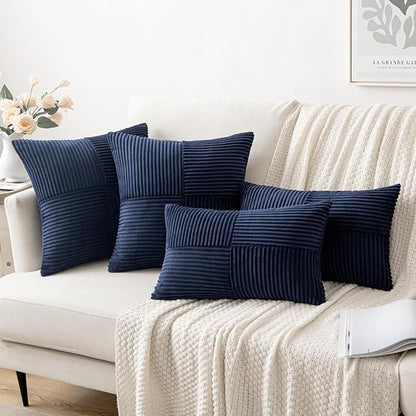 MIULEE Navy Blue Decorative Throw Pillow Covers 16x16 Inch for Couch Bed Sofa Pack of 2 Boho Farmhouse Throw Pillows Soft Cross Corduroy Patchwork Textured Cushion Cases