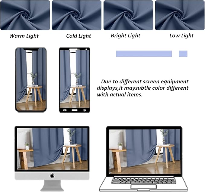 Simplebrand Ava Denim Blackout Curtains for Bedroom 90 Inches Long 2 Panels Set, Solid Privacy Energy Saving Living Room Window Treatment Curtains Blackout Drapes, W50 x L90 Inch, Denim