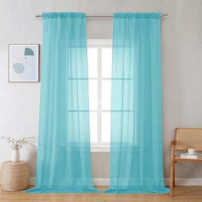 Chyhomenyc Aqua Sheer Curtains 96 inches Long 2 Panels, Light Filtering Soft Airy Solid Elegant Voile Window Treatment Drapes for Bedroom Living Room, 42Wx96L, 8FT L