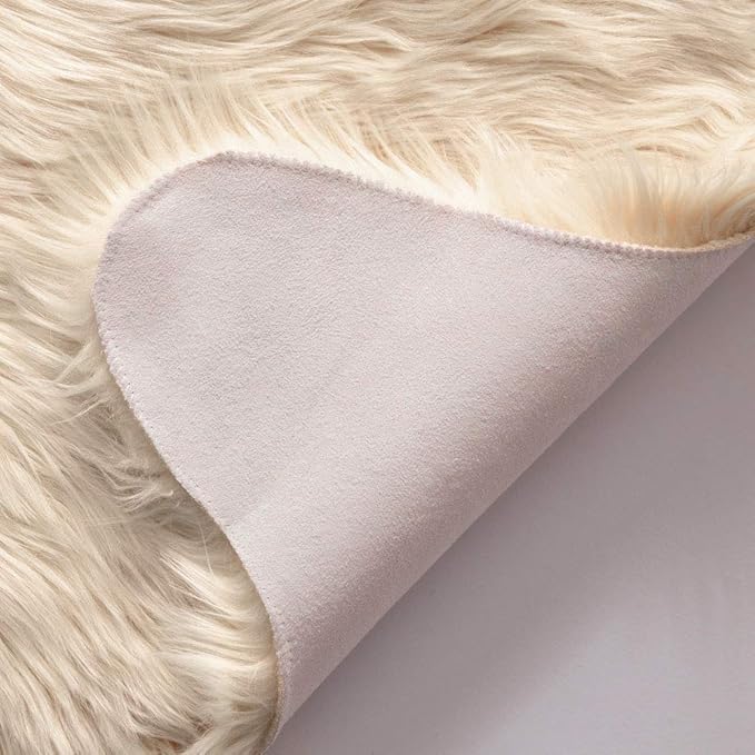 MIULEE Luxury Super Soft Fluffy Area Rug Faux Fur Sheepskin Rug Decorative Plush Shaggy Carpet for Bedside Sofa Floor Nursery 3 x 5 Feet, Light Yellow